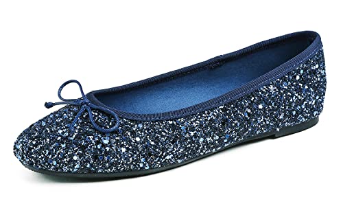 Feversole Round Glitter Ballerina, Damen Klassische Ballerinas Profilsohle Glänzende Ballerina Flach Glänzende Nacht blau 41 Feversole Round Glitter Ballerina, Damen Klassische Ballerinas Profilsohle Glänzende Ballerina Flach Glänzende Nacht blau 41 von Feversole