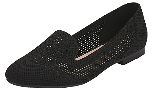 Feversole Round Loafer, Damen Ballerina Slip On Spitz Schuhe rutschfest Flach Stricken Sneaker Bequem Sommer Elegant Sportlich Flat Shoes Frauen Schwarz Runder Loafer 40 EU von Feversole