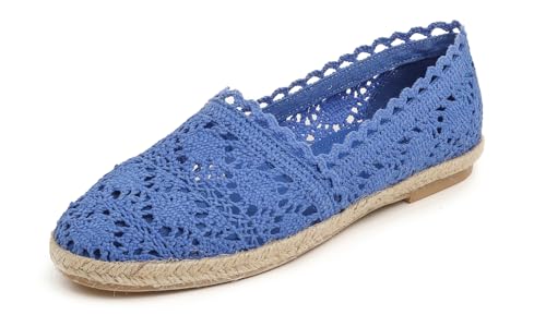 Feversole Round Toe Crochet Jute Balle, Ballett-Häkelflatschen Bequeme und atmungsaktive Schuhe für Frauen Blau Stricken Häkeln Jute Größe 38 EU von Feversole