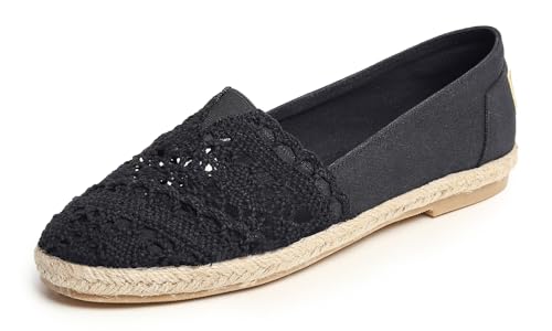 Feversole Round Toe Crochet Jute Balle, Ballett-Häkelflatschen Bequeme und atmungsaktive Schuhe für Frauen Schwarzes Segeltuch Stricken Häkeln Jute Größe 41 EU von Feversole