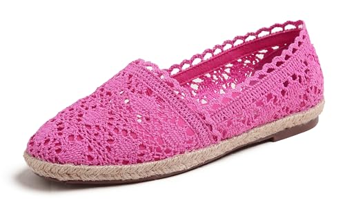 Feversole Round Toe Crochet Jute Balle, Ballett-Häkelflatschen Bequeme und atmungsaktive Schuhe für Frauen Heißes Rosa Stricken Häkeln Jute Größe 37 EU von Feversole