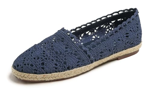 Feversole Round Toe Crochet Jute Balle, Ballett-Häkelflatschen Bequeme und atmungsaktive Schuhe für Frauen Marineblau Stricken Häkeln Jute Größe 39 EU von Feversole