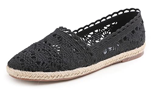 Feversole Round Toe Crochet Jute Balle, Ballett-Häkelflatschen Bequeme und atmungsaktive Schuhe für Frauen Schwarz Stricken Häkeln Jute Größe 39 EU von Feversole