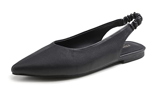 Feversole Slingback erstklassige Damen Ballerina mit Ausgeh-Schuhe Sommer-Schuhe Schwarz Elastischer Riemen 38 EU von Feversole