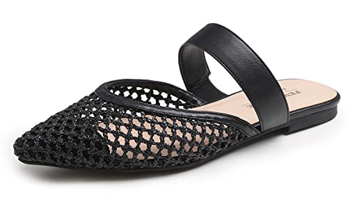 Feversole Slingback erstklassige Damen Ballerina mit Ausgeh-Schuhe Sommer-Schuhe Schwarz Veganes Leder Netzgurt 40 EU von Feversole