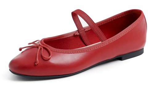 Feversole Soft Round Ballerina, Damen Klasssische Ballerinas Balerinaschuhe Flach Damenschuhe Rote Mary Jane aus veganem Leder mit Segeltuchfutter 38 EU von Feversole