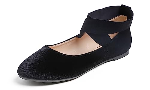 Feversole Suede Elestic Flat, Runde Spitze Stretchy Damen Ballerinas,Samt Elastisch Flach 37 EU von Feversole