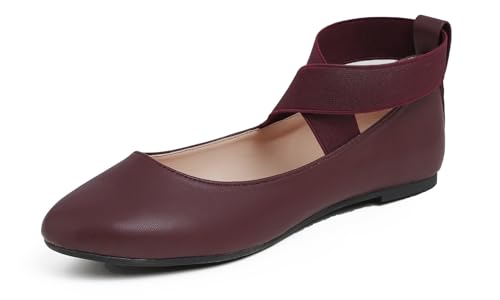 Feversole Suede Elestic Flat, Runde Spitze Stretchy Damen Ballerinas,Synthetik elastisch flach Burgunderfarben 38 EU von Feversole