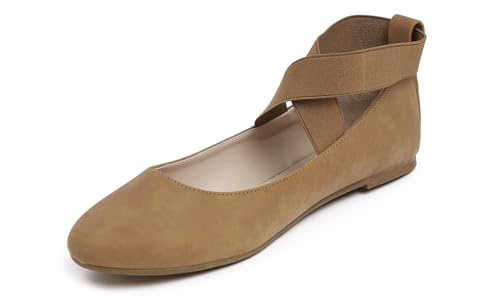 Feversole Suede Elestic Flat, Runde Spitze Stretchy Damen Ballerinas,Synthetik elastisch flach Kamel 37 EU von Feversole