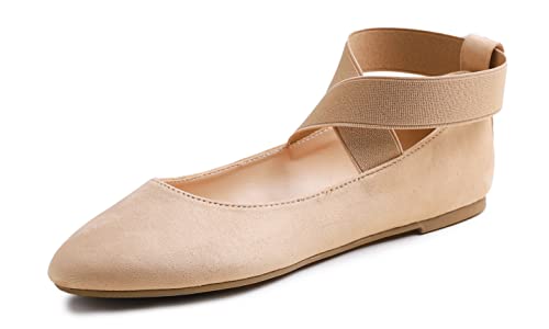 Feversole Suede Elestic Flat, Runde Spitze Stretchy Damen Ballerinas,Wildleder elastisch flach von Feversole