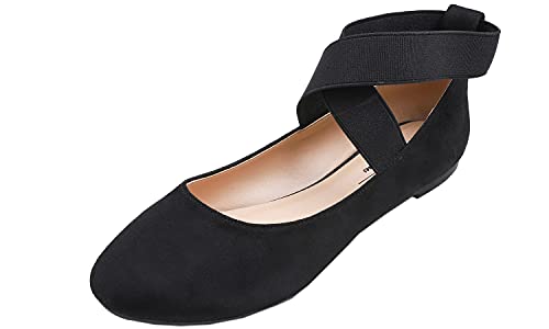 Feversole Suede Elestic Flat, Runde Spitze Stretchy Damen Ballerinas,Wildleder elastisch flach von Feversole