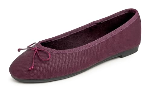 Feversole Women's Bow Tie Fashion Dress Slip On Shoes Round Toe Ballet Flat, Damen Klasssische Ballerinas Matt Balerinaschuhe Flach Damenschuhe Burgundisch Textur Veganes Leder 40 EU von Feversole
