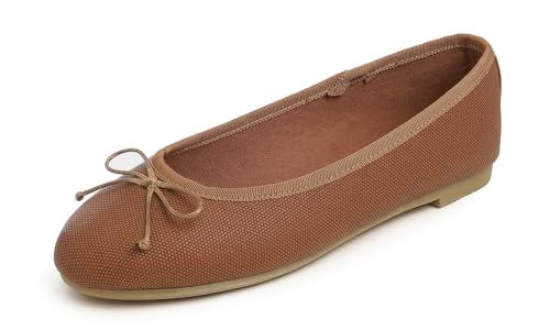 Feversole Women's Bow Tie Fashion Dress Slip On Shoes Round Toe Ballet Flat, Damen Klasssische Ballerinas Matt Balerinaschuhe Flach Damenschuhe Camel Textur Veganes Leder 38 EU von Feversole