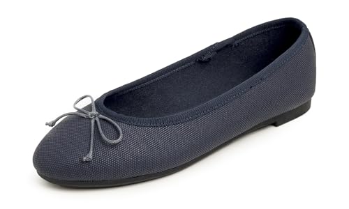 Feversole Women's Bow Tie Fashion Dress Slip On Shoes Round Toe Ballet Flat, Damen Klasssische Ballerinas Matt Balerinaschuhe Flach Damenschuhe Marine Textur Veganes Leder 37 EU von Feversole