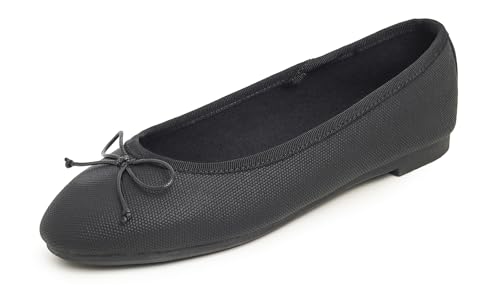 Feversole Women's Bow Tie Fashion Dress Slip On Shoes Round Toe Ballet Flat, Damen Klasssische Ballerinas Matt Balerinaschuhe Flach Damenschuhe Schwarz Textur Veganes Leder 40 EU von Feversole