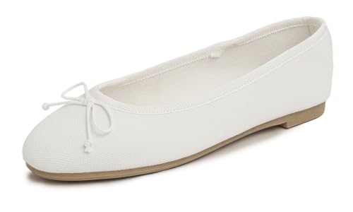Feversole Women's Bow Tie Fashion Dress Slip On Shoes Round Toe Ballet Flat, Damen Klasssische Ballerinas Matt Balerinaschuhe Flach Damenschuhe Weiß Textur Veganes Leder 37.5 EU von Feversole