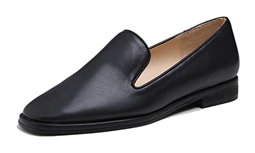 Feversole Women's Casual Comfy Trim Loafer Flat,Klassisch Mokassin Penny Loafer Damen Slipper Anzugschuhe Schuhe Plain Welt schwarzes veganes Leder 37 EU von Feversole