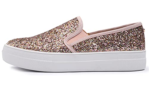 Feversole Women's Featured Glitter Sneaker,Sdamen Schuhe Slip On Sneakers Freizeit Atmungsaktive Fitness Turnschuhe Plattform Air Leichte Outdoor Walking Schuhe von Feversole