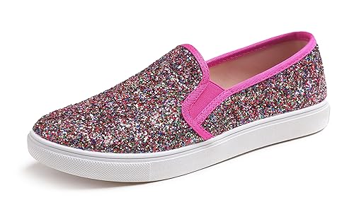 Feversole Women's Featured Canvas Sneaker,Sdamen Schuhe Slip On Sneakers Freizeit Atmungsaktive Fitness Turnschuhe Plattform Air Leichte Outdoor Walking Schuhe Mutli Fuchsia Glänzend 38.5 von Feversole