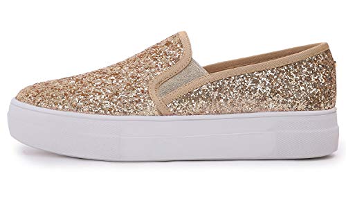 Feversole Women's Featured Glitter Sneaker,Sdamen Schuhe Slip On Sneakers Freizeit Atmungsaktive Fitness Turnschuhe Plattform Air Leichte Outdoor Walking Schuhe von Feversole