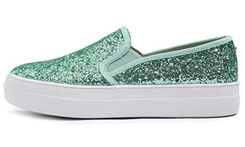 Feversole Women's Featured Glitter Sneaker,Sdamen Schuhe Slip On Sneakers Freizeit Atmungsaktive Fitness Turnschuhe Plattform Air Leichte Outdoor Walking Schuhe von Feversole