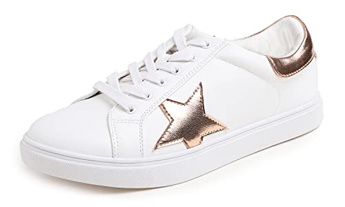 Feversole Women's Featured PU Leather Lace-Up Sneaker,Damen Sneaker Atmungsaktiv Turnschuhe Leicht Laufschuhe Sportschuhe Freizeitschuhe Klassisch Goldener Stern EU38.5 von Feversole