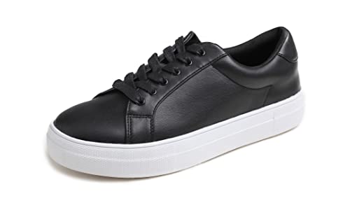 Feversole Women's Featured PU Leather Lace-Up Sneaker,Damen Sneaker Atmungsaktiv Turnschuhe Leicht Laufschuhe Sportschuhe Freizeitschuhe Klassisch Schwarz EU37 von Feversole