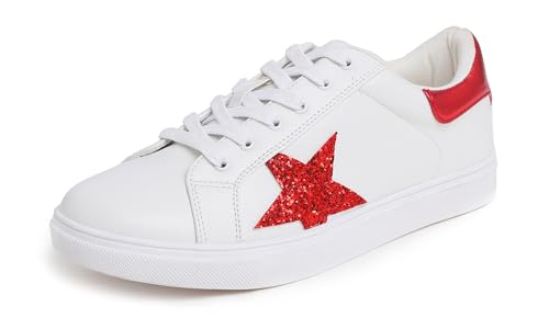 Feversole Women's Featured PU Leather Lace-Up Sneaker,Damen Sneaker Atmungsaktiv Turnschuhe Leicht Laufschuhe Sportschuhe Freizeitschuhe Klassisch Weißer Glitzer Roter Stern EU38 von Feversole
