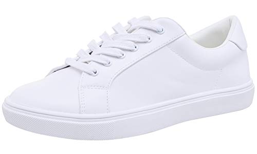 Feversole Women's Featured PU Leather Lace-Up Sneaker,Damen Sneaker Atmungsaktiv Turnschuhe Leicht Laufschuhe Sportschuhe Freizeitschuhe Klassisch weiß EU37 von Feversole