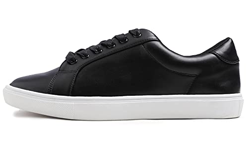 Feversole Women's Featured PU Leather Lace-Up Sneaker,Damen Sneaker Atmungsaktiv Turnschuhe Leicht Laufschuhe Sportschuhe Freizeitschuhe Klassisch Schwarz EU38 von Feversole