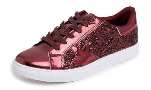 Feversole Women's Featured PU Star Lace Up Sneaker,Damen Sneaker Atmungsaktiv Turnschuhe Leicht Laufschuhe Sportschuhe Freizeitschuhe Burgunderrot Stern EU 38.5 von Feversole