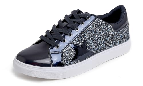 Feversole Women's Featured PU Star Lace Up Sneaker,Damen Sneaker Atmungsaktiv Turnschuhe Leicht Laufschuhe Sportschuhe Freizeitschuhe Nachtblau Stern EU 40 von Feversole