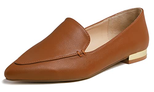 Feversole Women's Loafer Flat Pointed Deco Low Heel Mode, Spitze Flache Schuhe，Klassische Ballerinas Profilsohle Braun Getreide 39 EU von Feversole