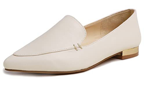 Feversole Women's Loafer Flat Pointed Deco Low Heel Mode, Spitze Flache Schuhe，Klassische Ballerinas Profilsohle Schwarz Getreide 40 EU von Feversole