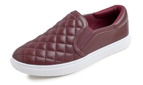 Feversole Women's Quilted Padding Sneaker,Segeltuchschuhe Freizeitschuhe Hausschuhe Flache Schuhe Erbsenschuhe Fahrschuhe Bootsdeckschuhe Erwachsene Sommerschuhe Burgundisch 36 von Feversole