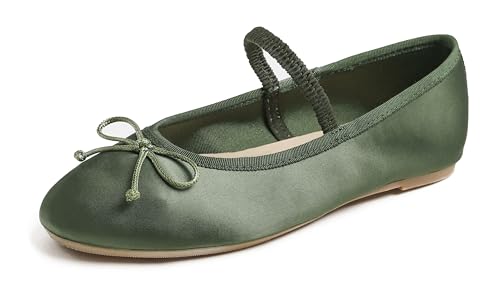 Feversole Women's Soft Breathable Mary Jane Memory Jane Halbschuhe,Flach Freizeit Tanzschuhe,Khaki Grün Seide Elastisch 37 von Feversole