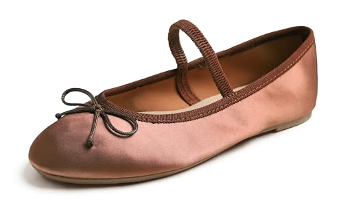 Feversole Women's Soft Breathable Mary Jane Memory Jane Halbschuhe,Flach Freizeit Tanzschuhe,Rostrot Seide Elastisch 39 von Feversole
