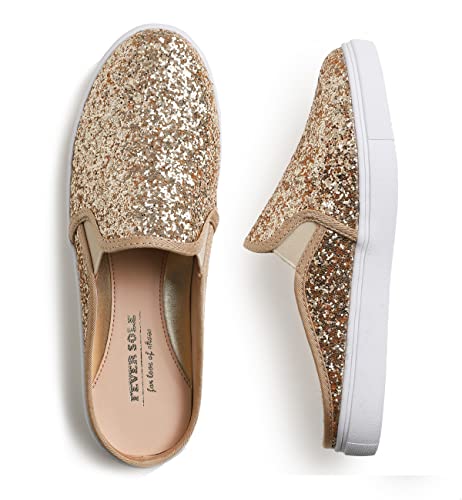 Feversole Women's Sport Mules Slip On,Mules Sandals Slippers Sabots Trainers Leisure Gold-Glitter 40 von Feversole