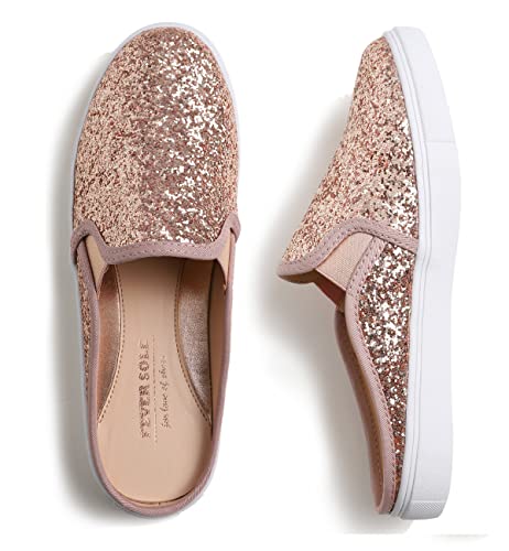 Feversole Women's Sport Mules Slip On,Mules Sandals Slippers Sabots Trainers Leisure RoseGold Glitter 36 von Feversole