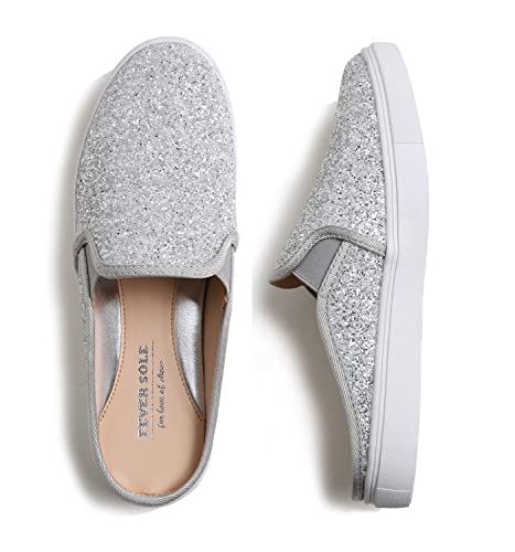 Feversole Women's Sport Mules Slip On,Mules Sandals Slippers Sabots Trainers Leisure Silber Glitter 38 von Feversole