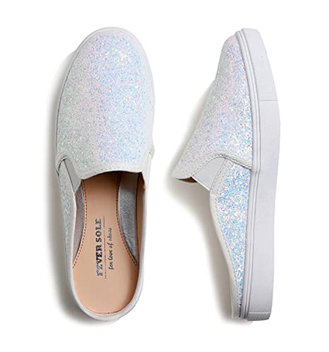 Feversole Women's Sport Mules Slip On,Mules Sandals Slippers Sabots Trainers Leisure Weißer Glitter 39 von Feversole