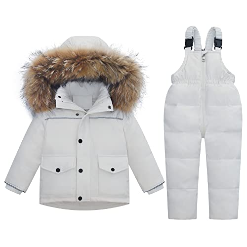 Baby Schneeanzug Mädchen Jungen 2 Stück Bekleidungsset Verdickte Winterjacke mit Künstliches Fell Kaputze + Daunenjacke Skihose Daunenhose Kinderskianzug, 18-24 Monate von Fewlby