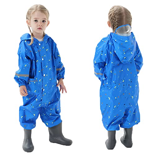 Kinder Regenanzug Jungen Mädchen Regenjacke Wasserdicht Regen Overall Einteilig Regenponcho Regenmantel mit Kapuze Outdoor Regenkleidung, L 5-7 Jahre von Fewlby