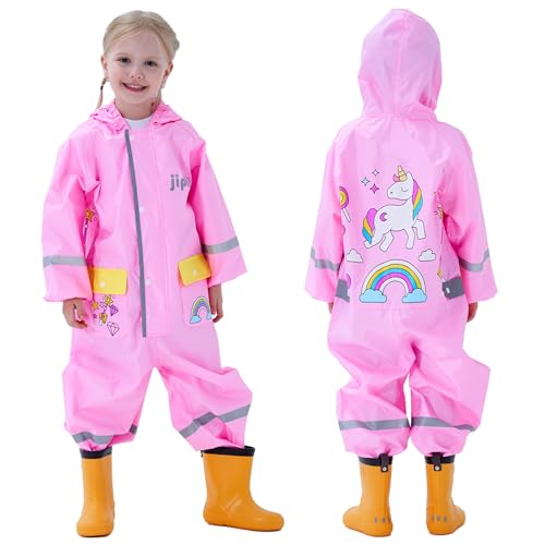 Fewlby Kinder Regenanzug Regenoverall Jungen Mädchen Regenponcho Wasserdicht Regenjacken Kinder Regenmantel mit Kapuze Outdoor Regenkleidung, 8-10 Jahre Größe XXL von Fewlby