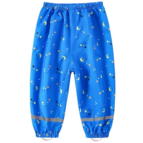 Fewlby Kinder Regenhose Matschhose, Mädchen wasserdichte Hosen Jungen Wind- und wasserdichte Hosen mit Fußschlaufen Wiederverwendbar Outdoor Regenbekleidung, 3-4 Jahre von Fewlby