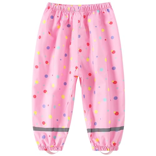 Fewlby Kinder Regenhose Matschhose, Mädchen wasserdichte Hosen Jungen Wind- und wasserdichte Hosen mit Fußschlaufen Wiederverwendbar Outdoor Regenbekleidung, 7-9 Jahre von Fewlby