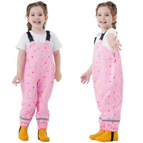Fewlby Kinder Regenhosen Matschhose, Mädchen Wasserdichte Hosen Jungen Regenlatzhose Wind- und wasserdichte Regenträgerhose mit Fußschlaufen Wiederverwendbar Outdoor Regenbekleidung, 5-6 Jahre von Fewlby