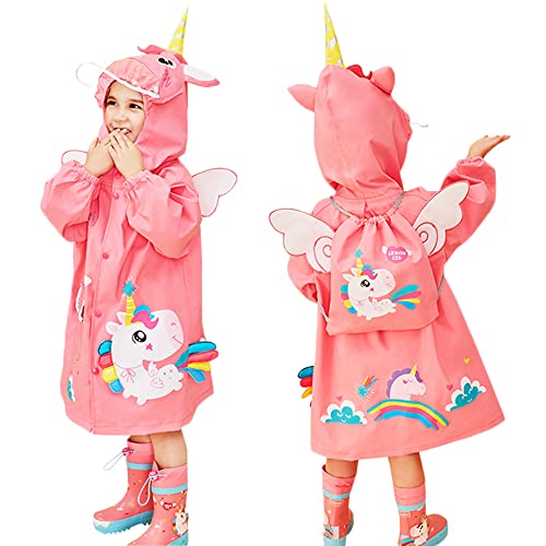 Kinder Regenjacken Regenmäntel Jungen Mädchen Regenponcho wasserdichte Regencape, Cartoon Outdoor Regenbekleidung Mit tragbarer Tasche, 4-6 Jahre von Fewlby