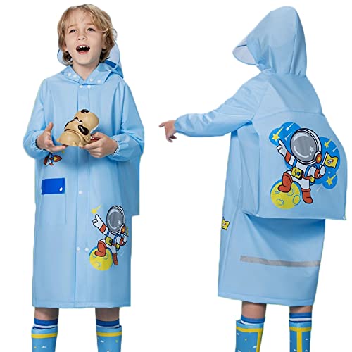 Fewlby Kinder Regenmäntel Regenponcho Jungen Mädchen Kapuzen Regenjacken mit Rucksackabdeckung wasserdichte Regenanzug Regenbekleidung 5-7 Jahre von Fewlby