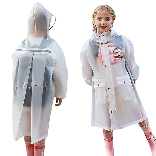 Kinder Regenponcho, Regenmäntel Jungen Mädchen Wasserdichte Regencape Wiederverwendbarer Regenjacken Cartoon Regenbekleidung Mit tragbarer Tasche, 8-10 Jahre von Fewlby